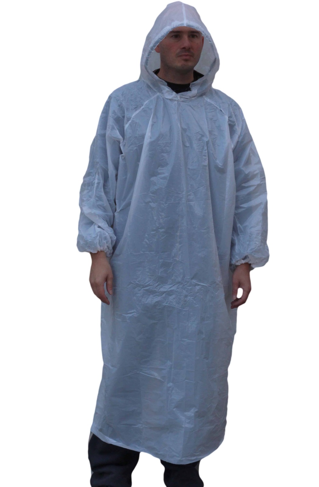 Disposable PE Long Sleeve Poncho with Hood Box of 100