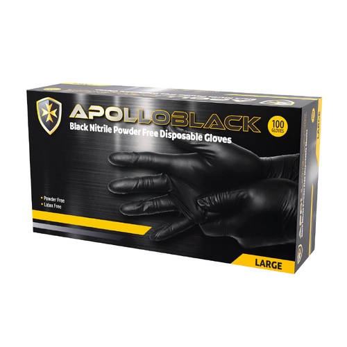 Apollo Nitrile Black Powder Free Disposable Gloves Box of 100