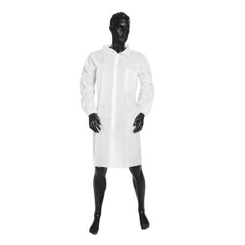 Ultra Health Disposable Lab Coat Polypropylene with Velcro Closure Box of 50 - White