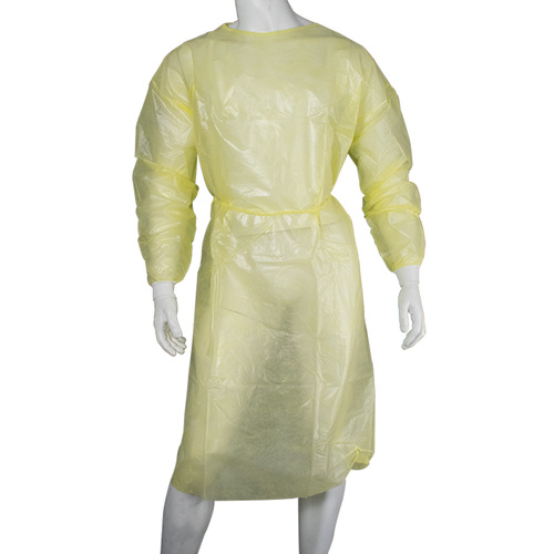 Ultra Health Isolation Gown PP/PE Knit Wrist Velcro Neck Box of 50 - Yellow