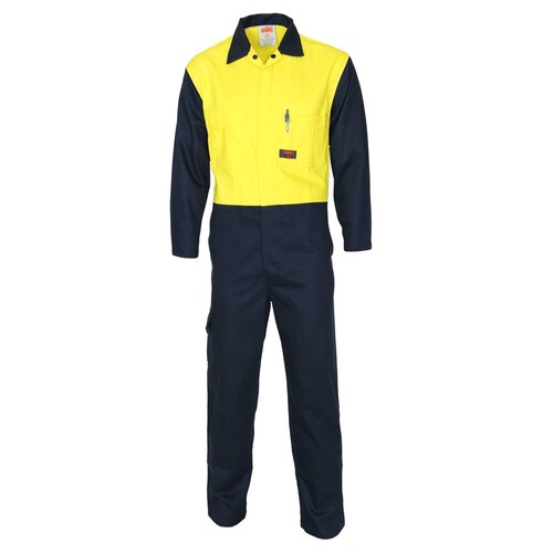 DNC Hi Vis FR Two Tone Cotton Drill Overall with Press Studs
