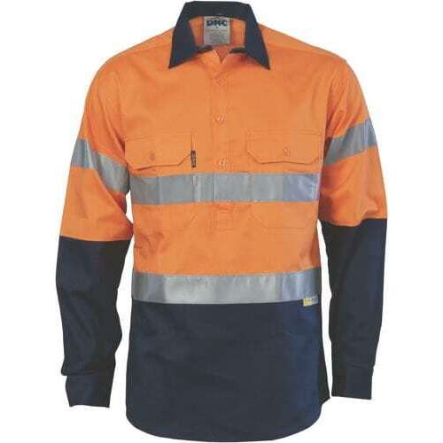 DNC Hi Vis Two Tone Taped Closed Front Long Sleeve Cotton Shirt 