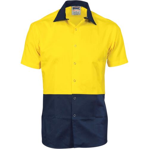 DNC Hi Vis Cool Breeze Lightweight Cotton Short Sleeve Shirt with Metal Press Studs