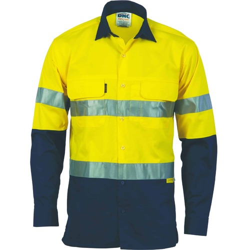 DNC Hi Vis Two Tone Taped Lightweight Vented 3-Way Long Sleeve Cotton Shirt