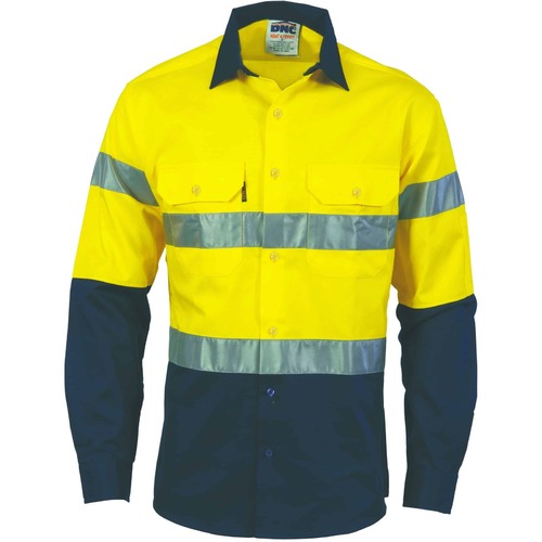 DNC Hi Vis Two Tone Taped Vented Lightweight Long Sleeve Cotton Shirt 