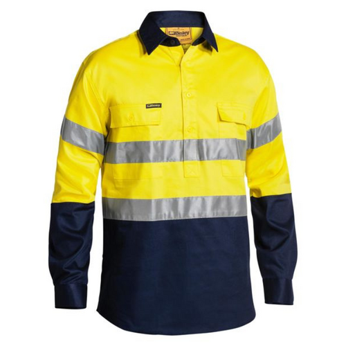 Bisley Two Tone Taped Hi Vis Closed Front Long Sleeve Drill Shirt