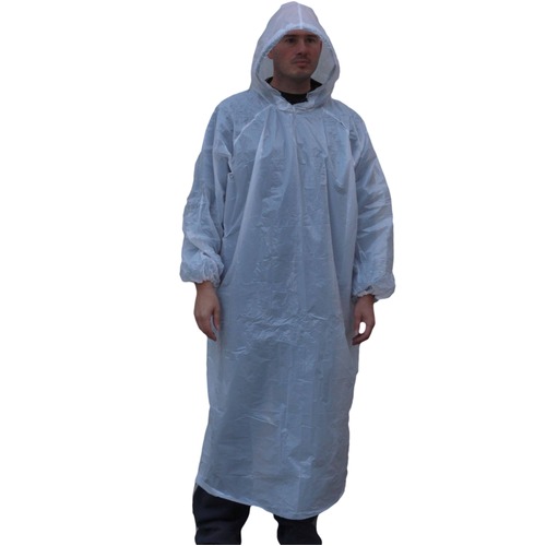 Disposable PE Long Sleeve Poncho with Hood Box of 100