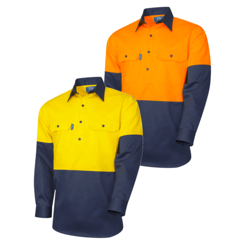 Hi Vis Two Tone Closed Front Drill Long Sleeve Shirt