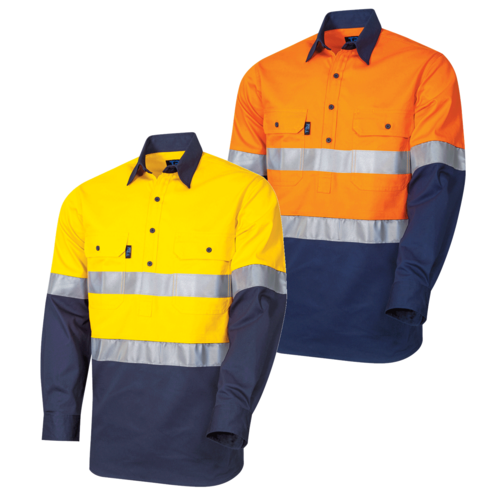 Hi Vis Two Tone Closed Front Drill Long Sleeve Shirt with 3M Reflective Tape