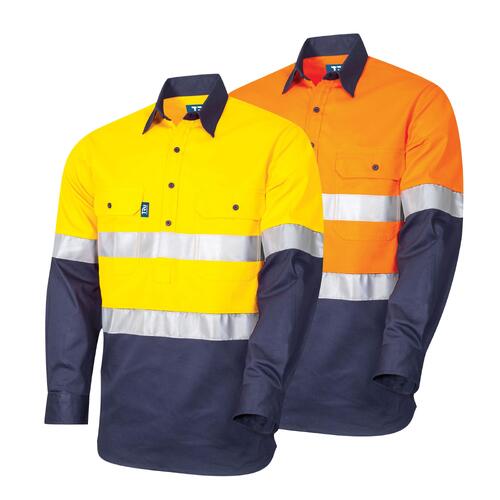TRu Workwear Hi Vis Lightweight Closed Front Cotton Drill Shirt with 3M Tape