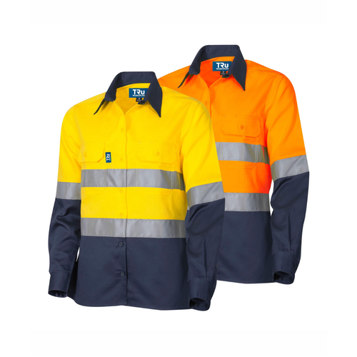 Tru Workwear Women's Hi Vis Two Tone Drill Long Sleeve with Reflective Tape 