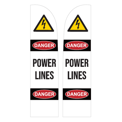 Flag Danger Powerlines Double Sided with Pole and Spike Base - Flag Size 2400mm x 600mm