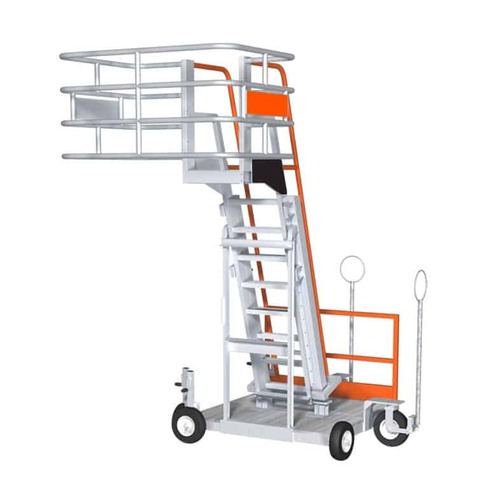Height Adjustable Access Ladder with Safety Cage - Forkliftable