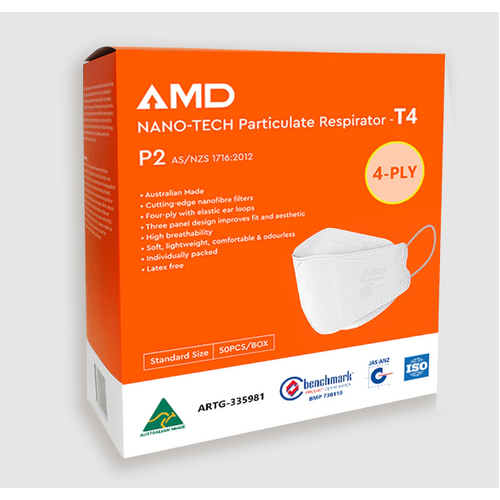P2 AMD T4 Australian Made Respirator - Earloop Box of  50