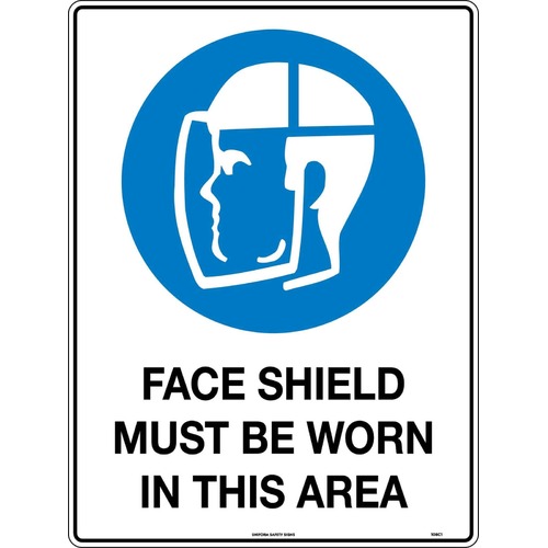 Sign Face Shield Must be Worn In This Area 600 x 450mm Metal, Class 1 Reflective