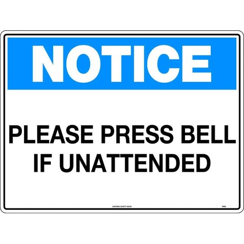 Sign Notice Please Press Bell If Unattended