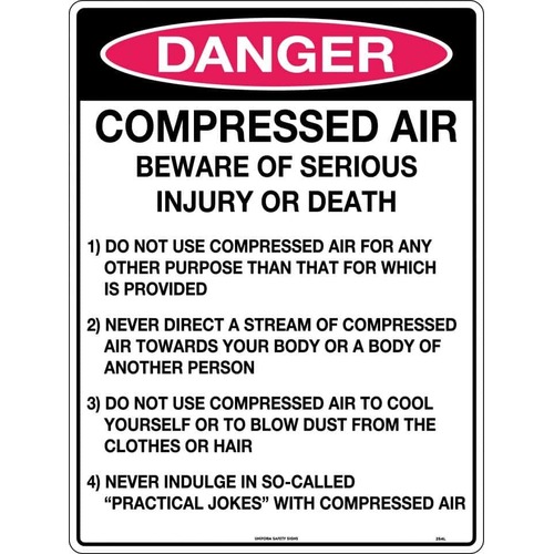 Sign Danger Compressed Air Beware Injury or Death etc 