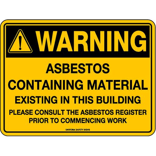 Sign Warning Asbestos Containing Material Existing In This Building