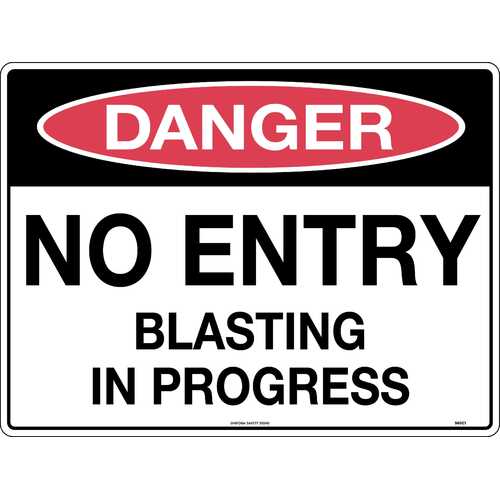 Sign Danger No Entry Blasting in Progress 600 x 450mm Metal, Class 1 Reflective