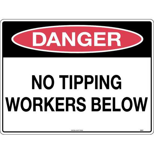 Sign Danger No Tipping Workers Below 600 x 450mm Metal, Class 1 Reflective