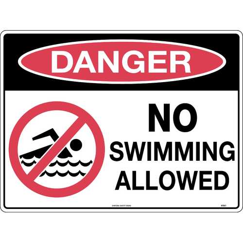 Sign Danger No Swimming Allowed (with picto) 600 x 450mm Metal, Class 1 Reflective