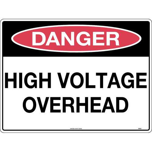 Sign Danger High Voltage Overhead 600 x 450mm Metal, Class 1 Reflective 
