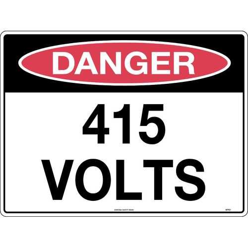 Sign Danger 415 Volts 600 x 450mm Metal, Class 1 Reflective