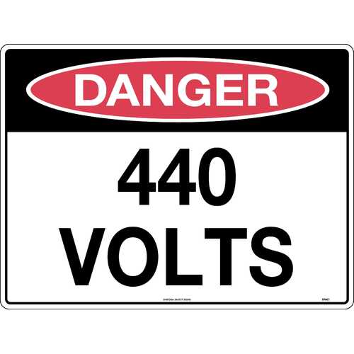 Sign Danger 440 Volts 600 x 450mm Metal, Class 1 Reflective