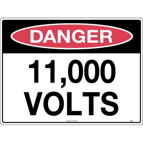 Sign Danger 11,000 Volts 600 x 450mm Metal, Class 1 Reflective