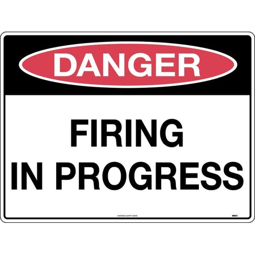Sign Danger Firing In Progress 600 x 450mm Metal, Class 1 Reflective