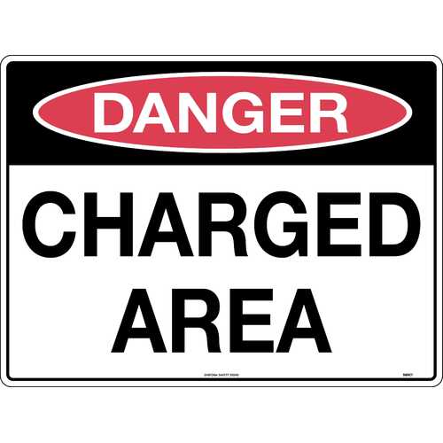 Sign Danger Charged Area 600 x 450mm Metal, Class 1 Reflective