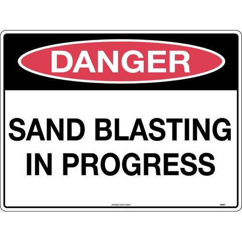 Sign Danger Sand Blasting In Progress 600 x 450mm Metal, Class 1 Reflective