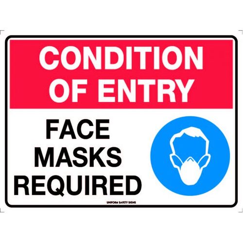 Sign Condition Of Entry - Face Masks Required 300 x 225mm Poly