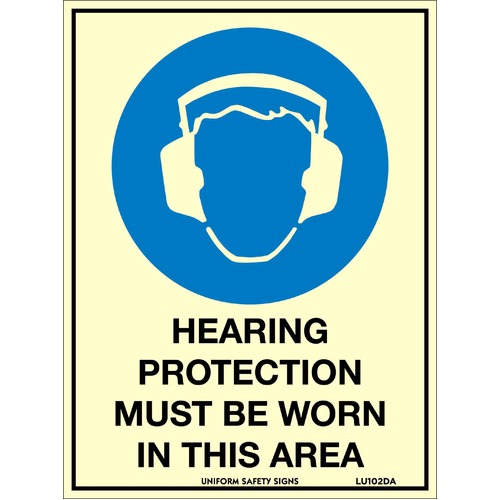Luminous Self Adhesive Hearing Protection Must Be Worn In This Area 180 x 240mm 