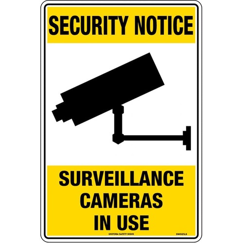 Sign Security Notice Surveillance Cameras In Use 450 x 300mm Metal
