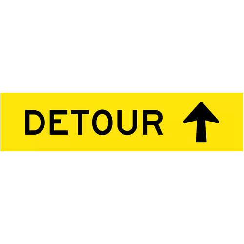 Sign Detour with Arrow Up 1200 x 300mm Corflute Class 1