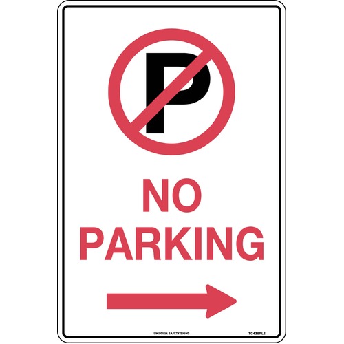 Sign No Parking with Right Arrow and Symbol 450 x 300mm Metal