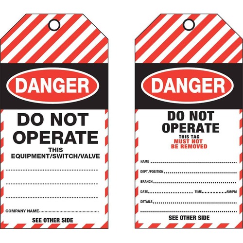 Tear Proof Tags 75 x 160mm Danger Do Not Operate Pkt of 25