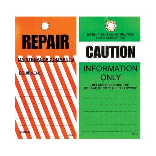 Tear Proof Tags 75 x 160mm Repair/Caution Packet of 25