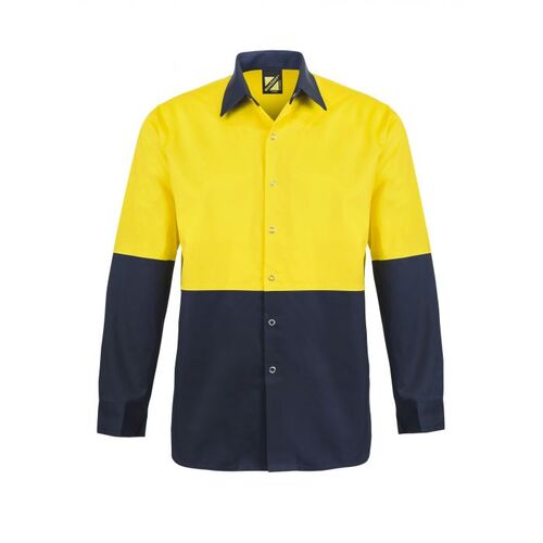 WorkCraft Hi Vis Two Tone Cotton Drill Food Industry Shirt with Press Studs & No Pockets