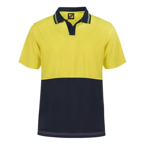 WorkCraft Hi Vis Two Tone Non-Button Micromesh Short Sleeve Polo 
